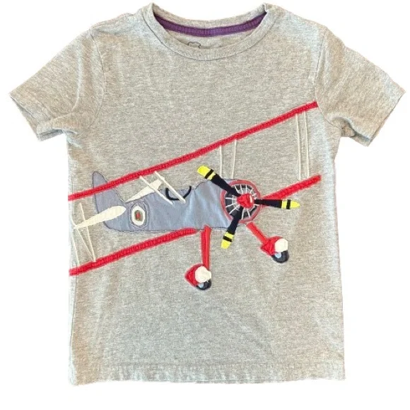 Mini Boden Boys Grey, Red, Blue Airplane T-shirt, Tee, Size 5-6 - Picture 1 of 5